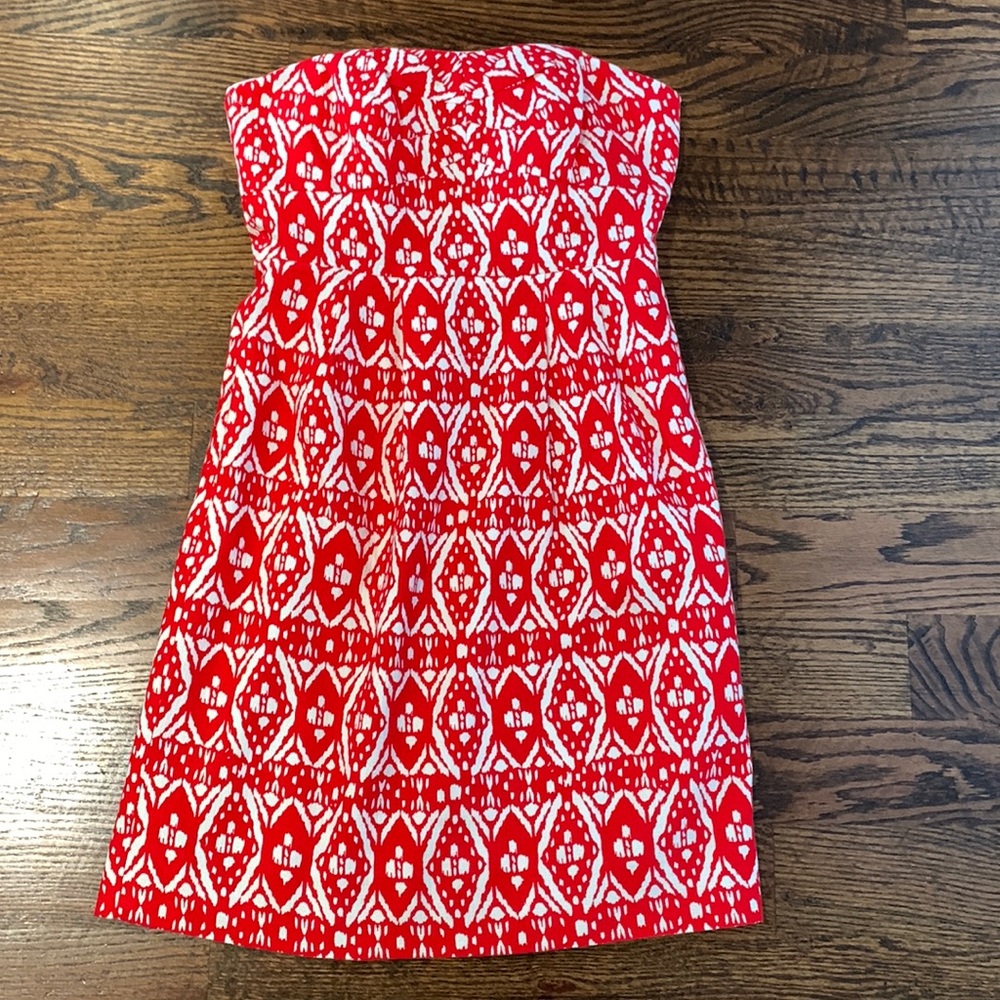J Crew sz 4 red & white strapless dress